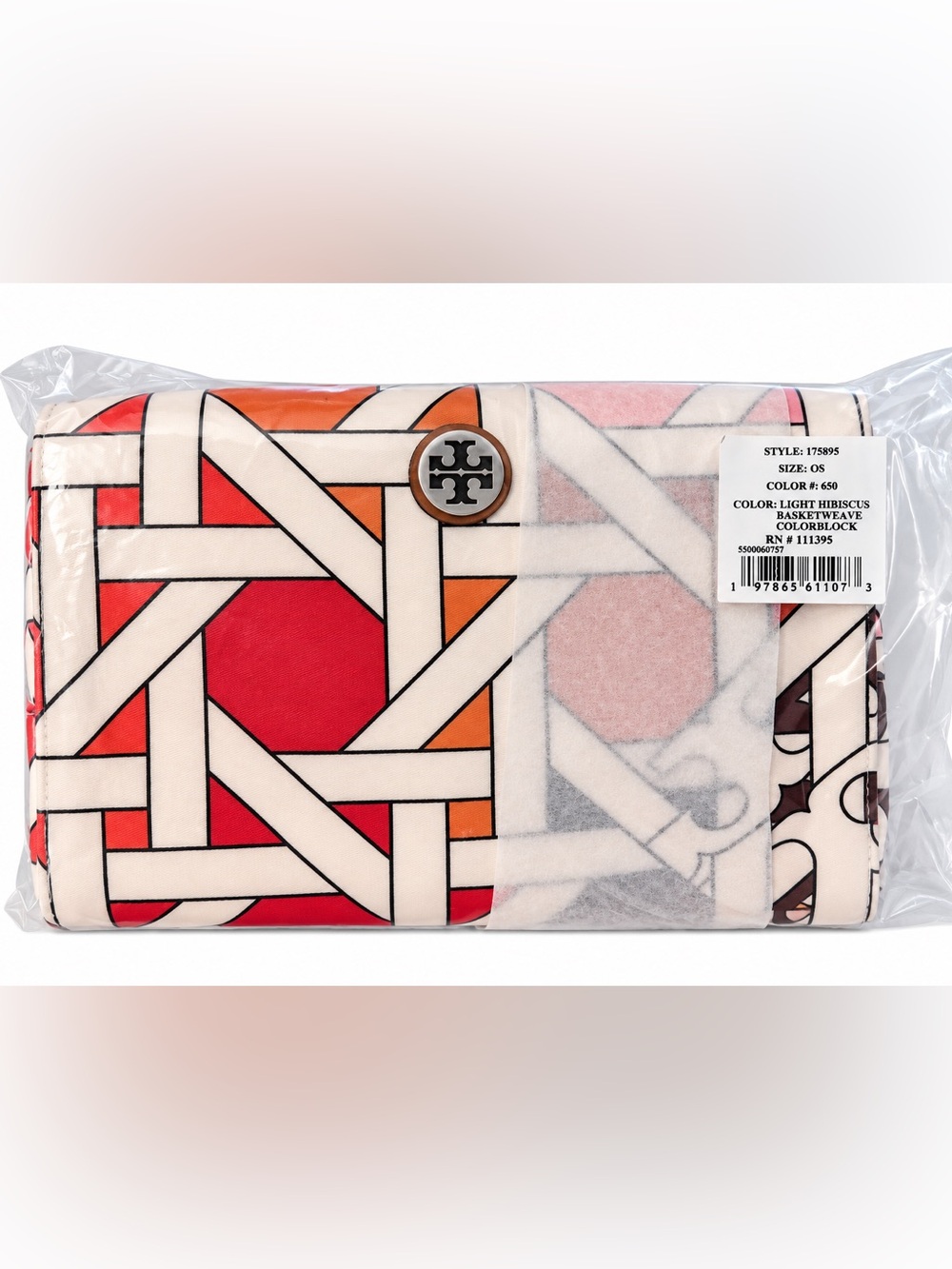 Tory Burch Light Hibiscus Basketweave Cosmetic Case NWT $120